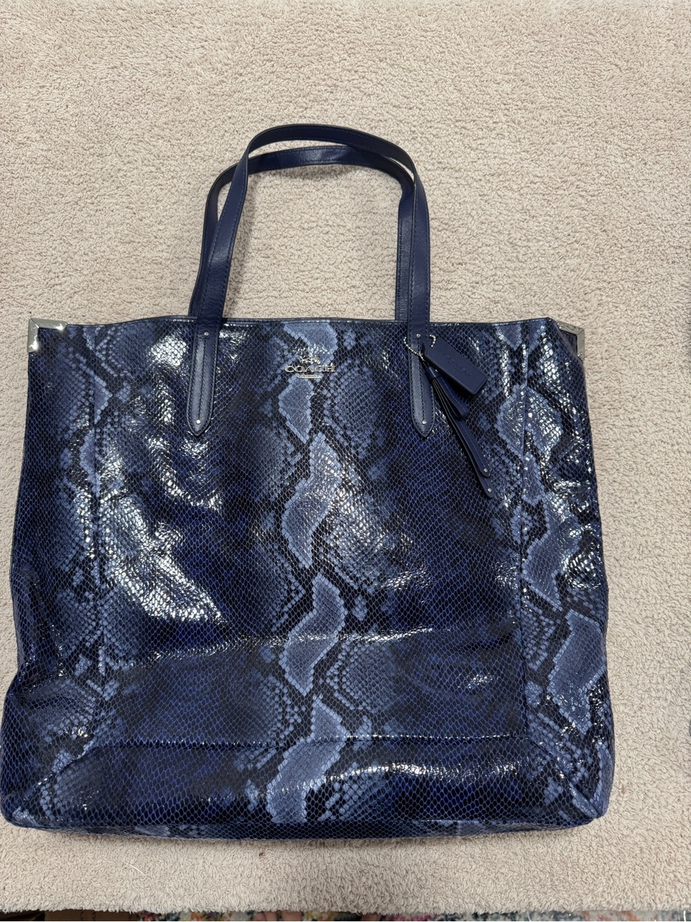 Coach Josie Tote F33801 Blue Snakeskin Embossed Leather Bag